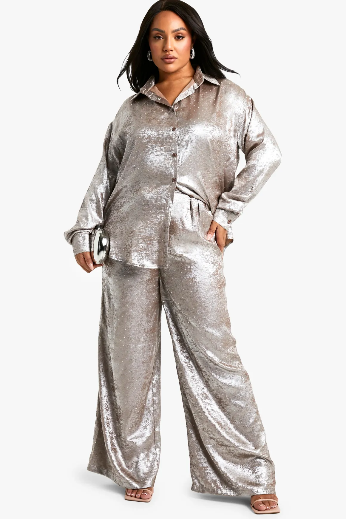 Pantalon Large Métallique Plus Diamante