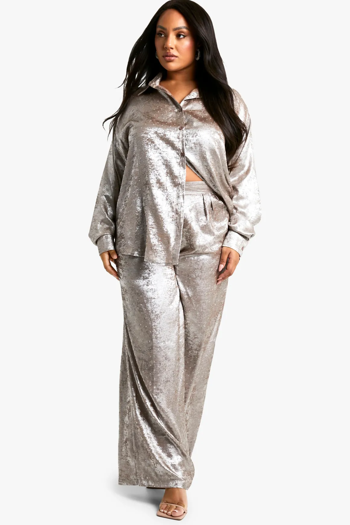 Pantalon Large Métallique Plus Diamante