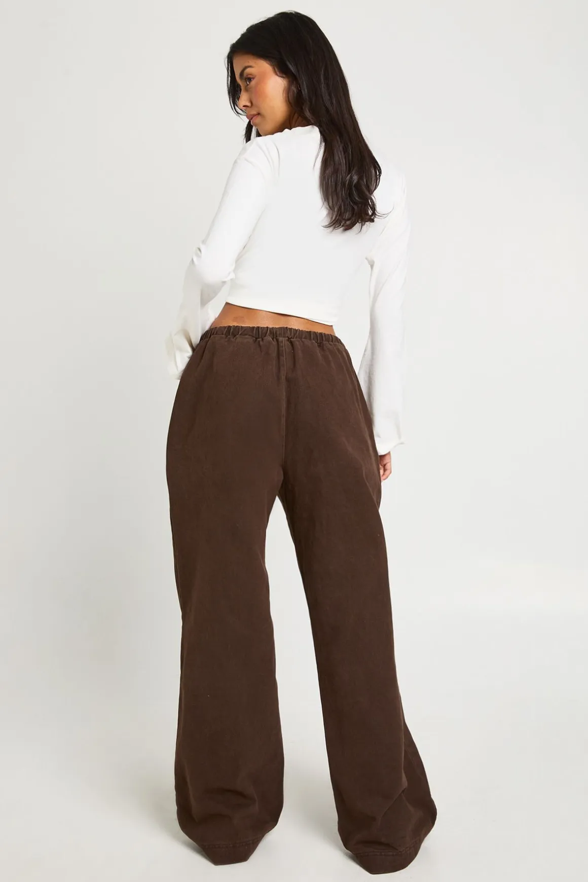 Pantalon Large Oversize Délavé À Taille Élastiquée