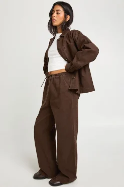 Pantalon Large Oversize Délavé À Taille Élastiquée