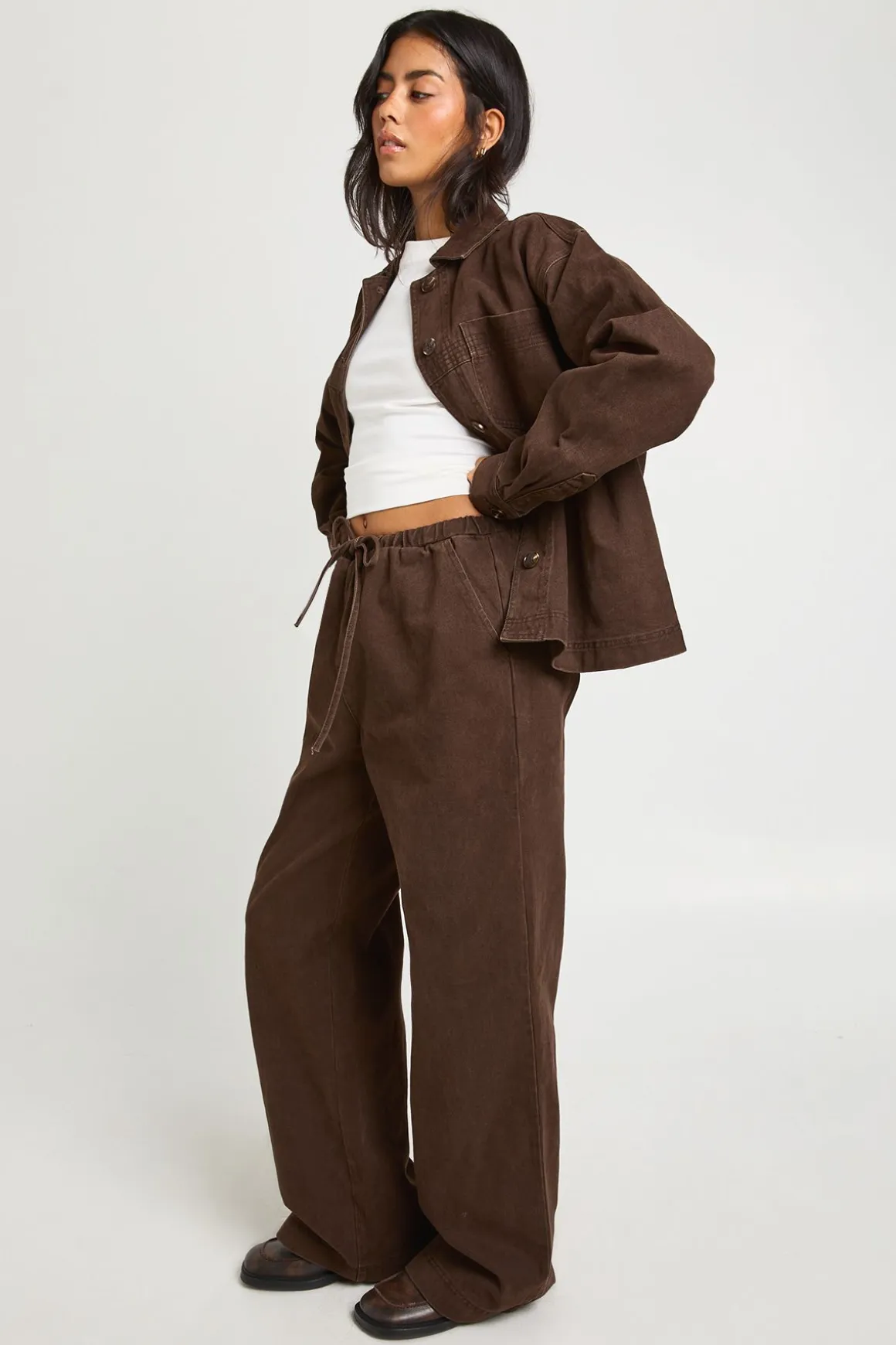 Pantalon Large Oversize Délavé À Taille Élastiquée