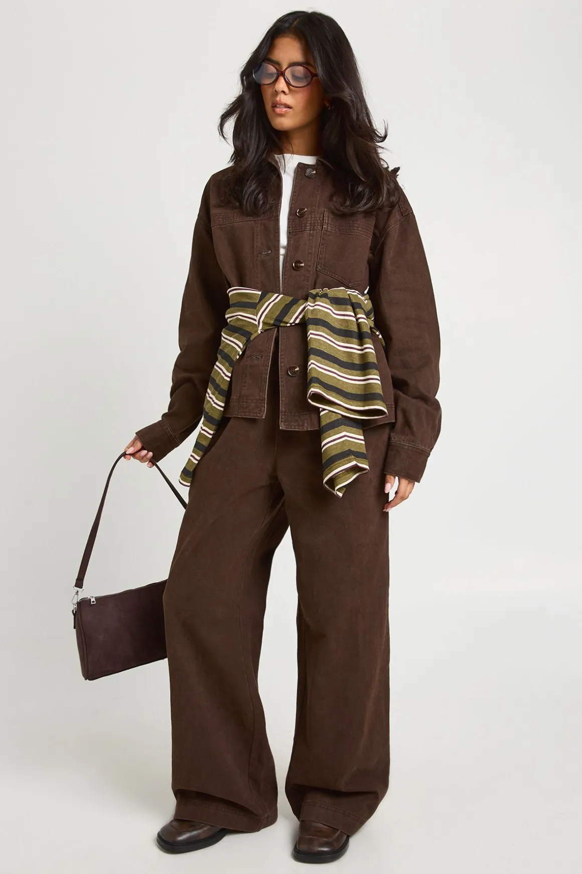 Pantalon Large Oversize Délavé À Taille Élastiquée