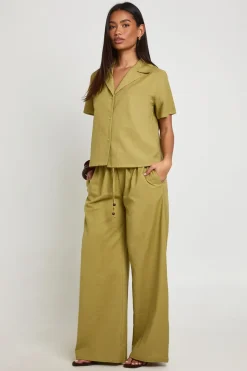 Pantalon Large À Perles Aspect Lin