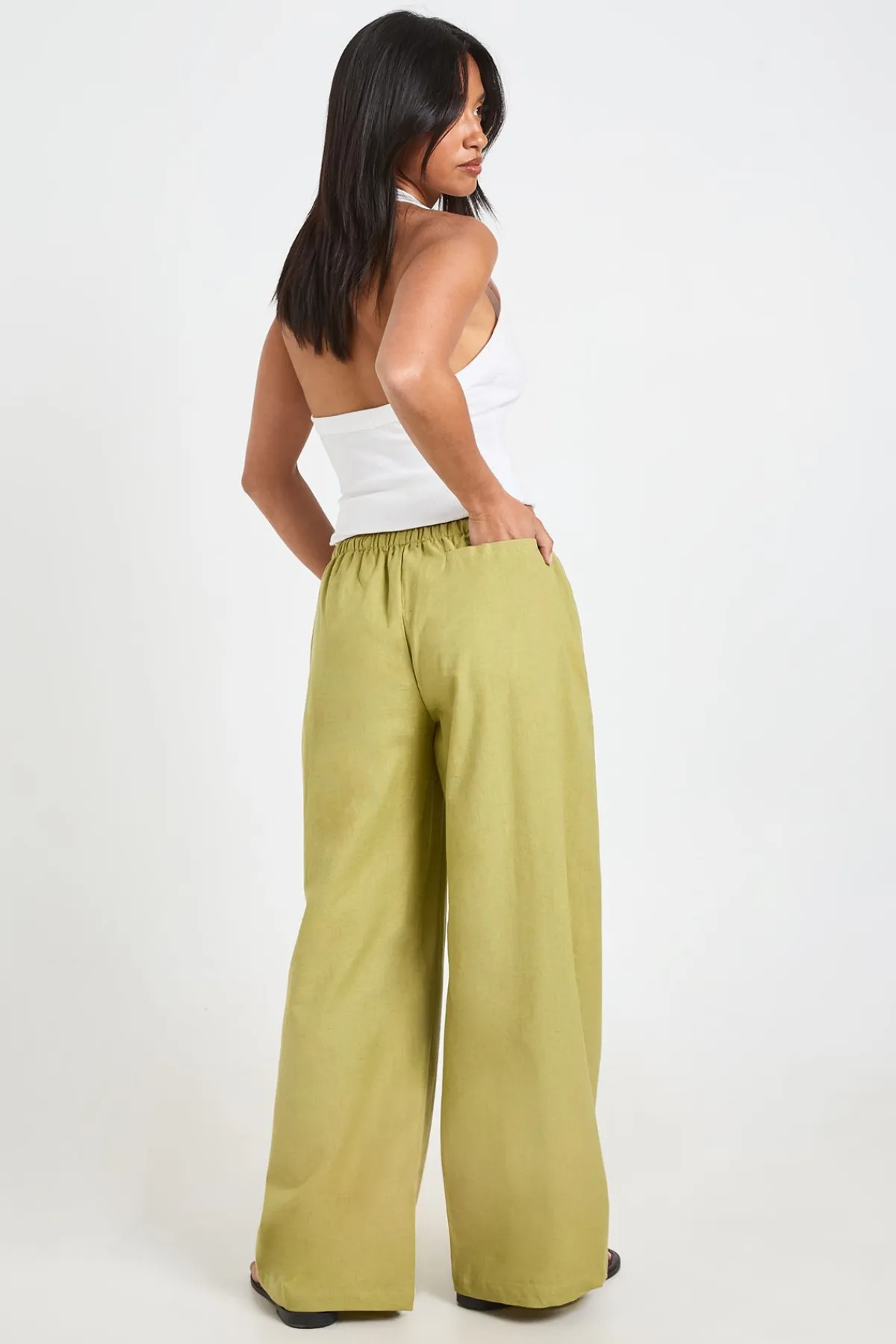 boohoo Pantalon Large Petite Aspect Lin<Femme Pantalons