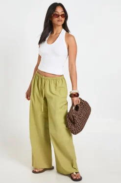 boohoo Pantalon Large Petite Aspect Lin<Femme Pantalons