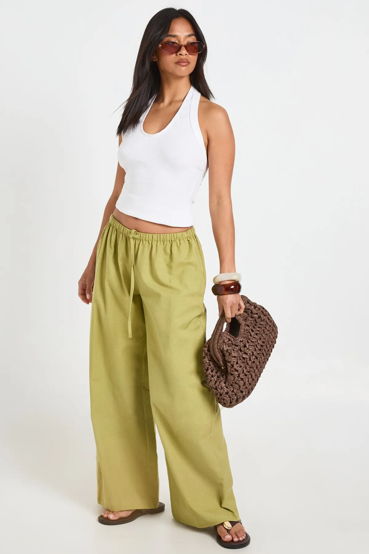 boohoo Pantalon Large Petite Aspect Lin<Femme Pantalons