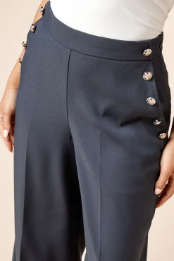 Pantalon Large Petite à Détails de Boutons Militaires