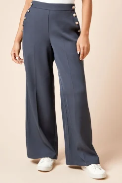 Pantalon Large Petite à Détails de Boutons Militaires
