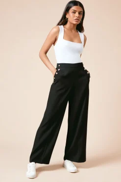 Pantalon Large Petite à Détails Boutons Militaires