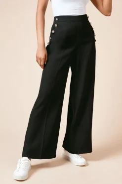 Pantalon Large Petite à Détails Boutons Militaires