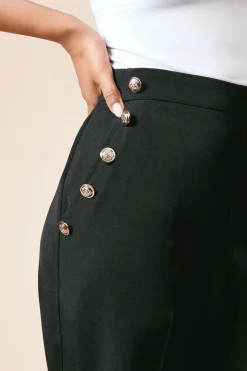Pantalon Large Petite à Détails Boutons Militaires