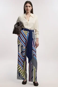 Pantalon Large Petite En Sergé Tissé À Imprimé Géométrique