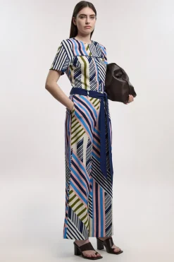 Pantalon Large Petite En Sergé Tissé À Imprimé Géométrique