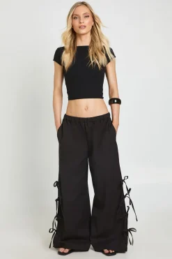 Pantalon Large Petite À Nouer Sur Les Côtés Aspect Lin