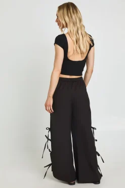 Pantalon Large Petite À Nouer Sur Les Côtés Aspect Lin