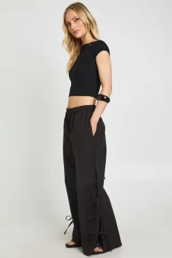 Pantalon Large Petite À Nouer Sur Les Côtés Aspect Lin