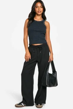 Pantalon Large Petite À Taille Ajustable Avec Cordon De Serrage