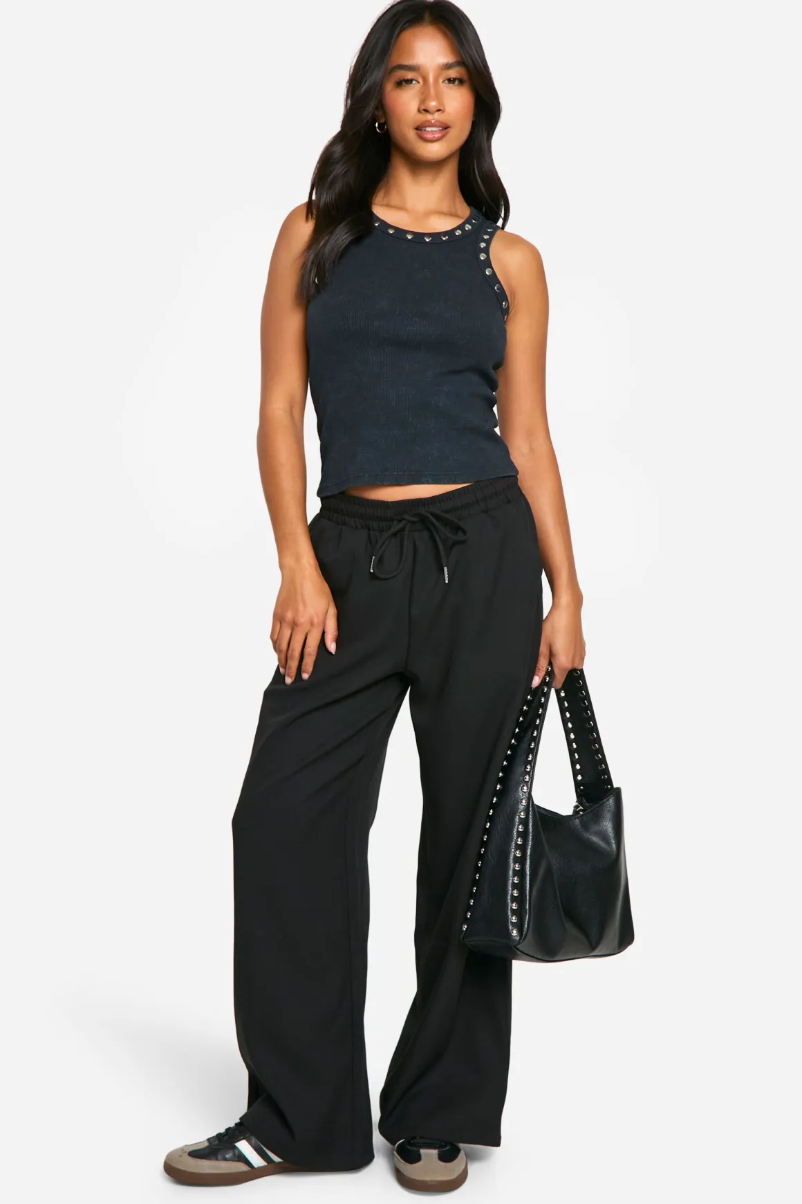 Pantalon Large Petite À Taille Ajustable Avec Cordon De Serrage