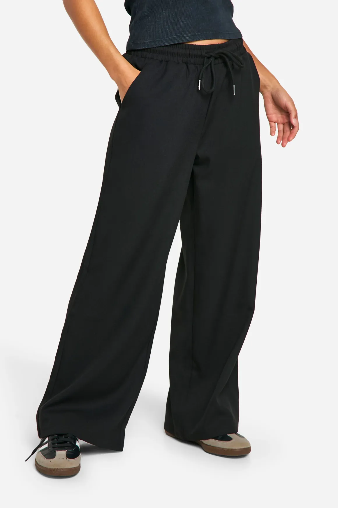 Pantalon Large Petite À Taille Ajustable Avec Cordon De Serrage