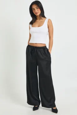 Pantalon Large Petite Taille En Satin Avec Taille Élastiquée