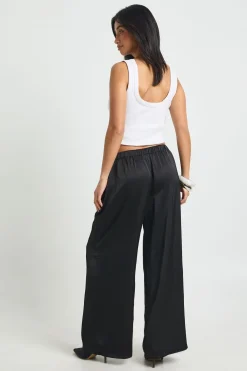 Pantalon Large Petite Taille En Satin Avec Taille Élastiquée
