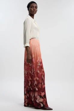 Pantalon Large à Plis et Motif Floral Tissé