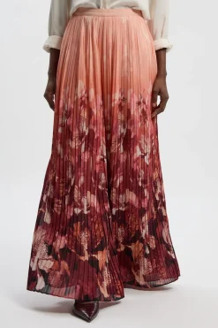 Pantalon Large à Plis et Motif Floral Tissé