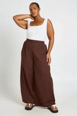 Pantalon Large Plissé Aspect Lin Grande Taille