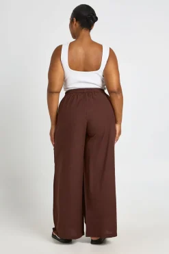 Pantalon Large Plissé Aspect Lin Grande Taille