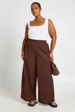 Pantalon Large Plissé Aspect Lin Grande Taille