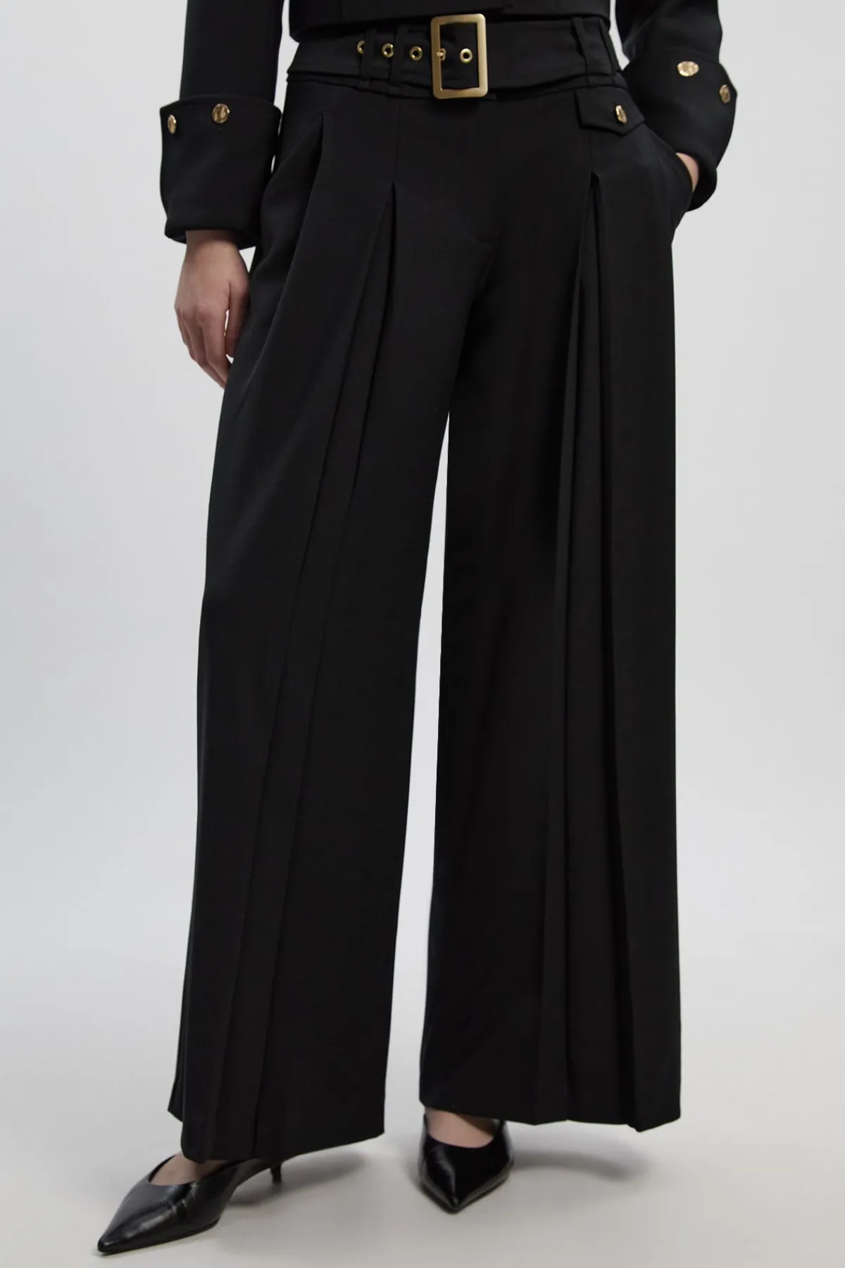 KarenMillen Pantalon Large Plissé Ceinturé Tailleur Raffiné<Femme Pantalons|Ensembles