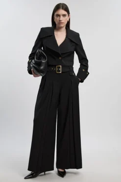KarenMillen Pantalon Large Plissé Ceinturé Tailleur Raffiné<Femme Pantalons|Ensembles