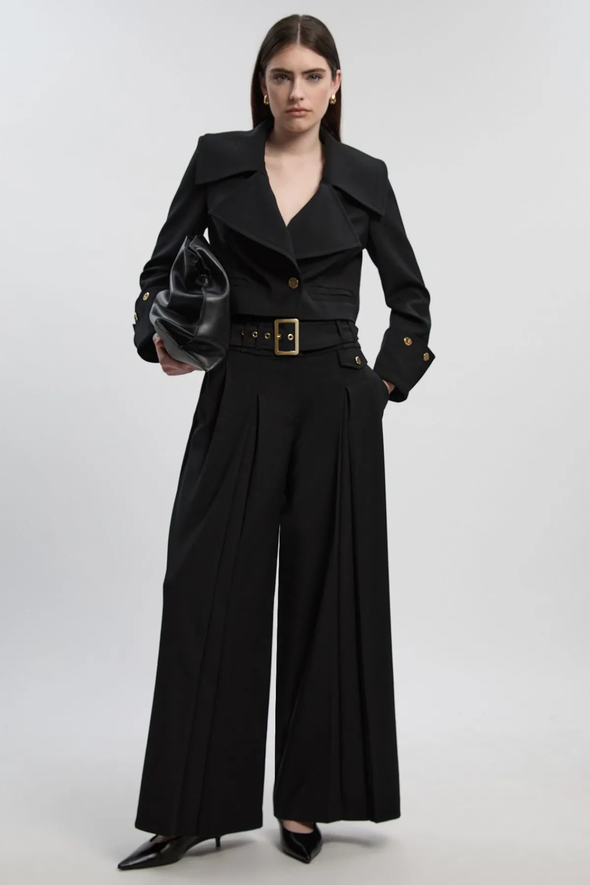 KarenMillen Pantalon Large Plissé Ceinturé Tailleur Raffiné<Femme Pantalons|Ensembles