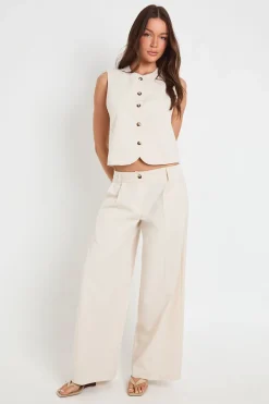 Pantalon Large Plissé À Coupe Ajustée