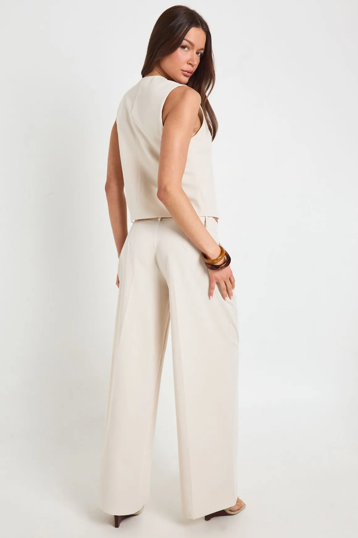Pantalon Large Plissé À Coupe Ajustée