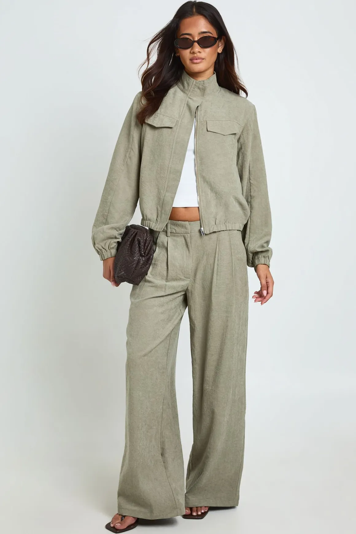 Pantalon Large Plissé À Effet Peau De Pêche