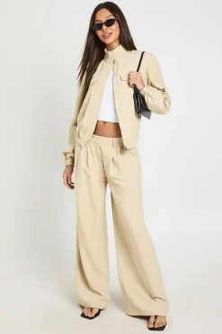 Pantalon Large Plissé À Effet Peau De Pêche