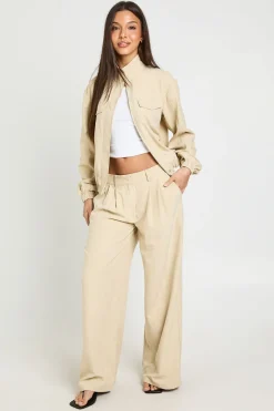 Pantalon Large Plissé À Effet Peau De Pêche