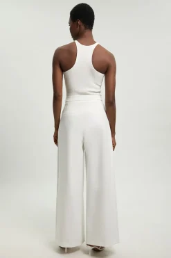 Pantalon Large Plissé En Crêpe Structuré Coupe Ajustée Petite