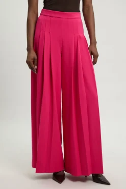Pantalon Large Plissé En Crêpe Structuré Ajusté