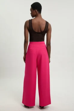 Pantalon Large Plissé En Crêpe Structuré Ajusté