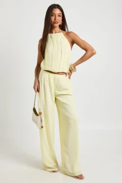 Pantalon Large Plissé En Mousseline