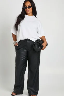 boohoo Pantalon Large Plissé En Synthétiquecuir Grande Taille<Femme Pantalons