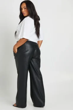 boohoo Pantalon Large Plissé En Synthétiquecuir Grande Taille<Femme Pantalons