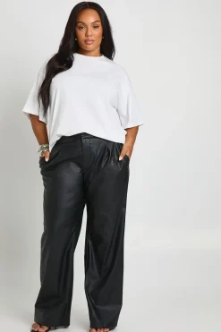 boohoo Pantalon Large Plissé En Synthétiquecuir Grande Taille<Femme Pantalons