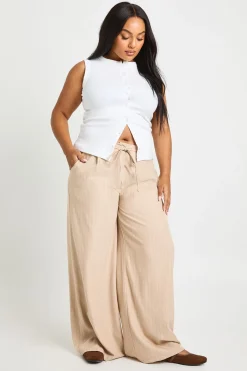 boohoo Pantalon Large Plissé En Tissu Tissé Grande Taille<Femme Pantalons