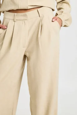 Pantalon Large Plissé À Finition Pêche
