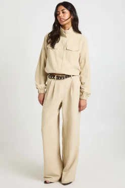 Pantalon Large Plissé À Finition Pêche