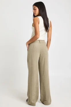Pantalon Large Plissé à Finition Pêche