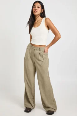 Pantalon Large Plissé à Finition Pêche